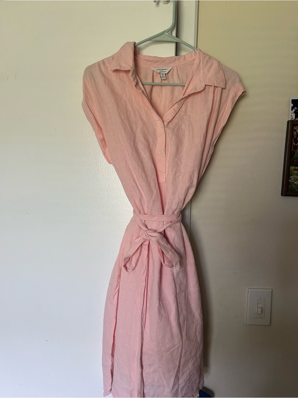 Banana Republic Pink Linen-Blend Shirt Midi Dress with Waist Tie